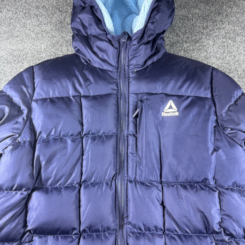 Reebok Girls XL 14/16 Navy Blue Hooded Puffer Jacket Reverse-able Sherpa Lined